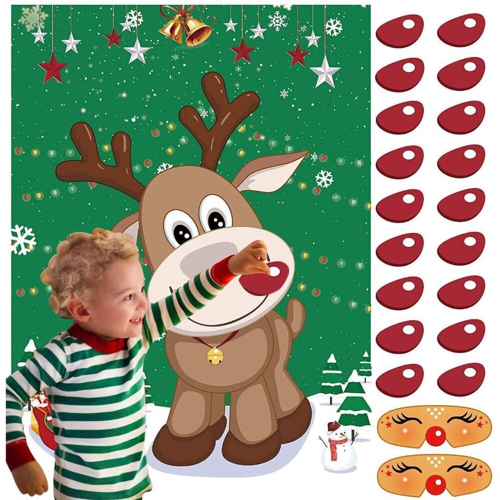 Interactive Christmas Party Game - Pin The Nose on Reindeer Poster with Stickers